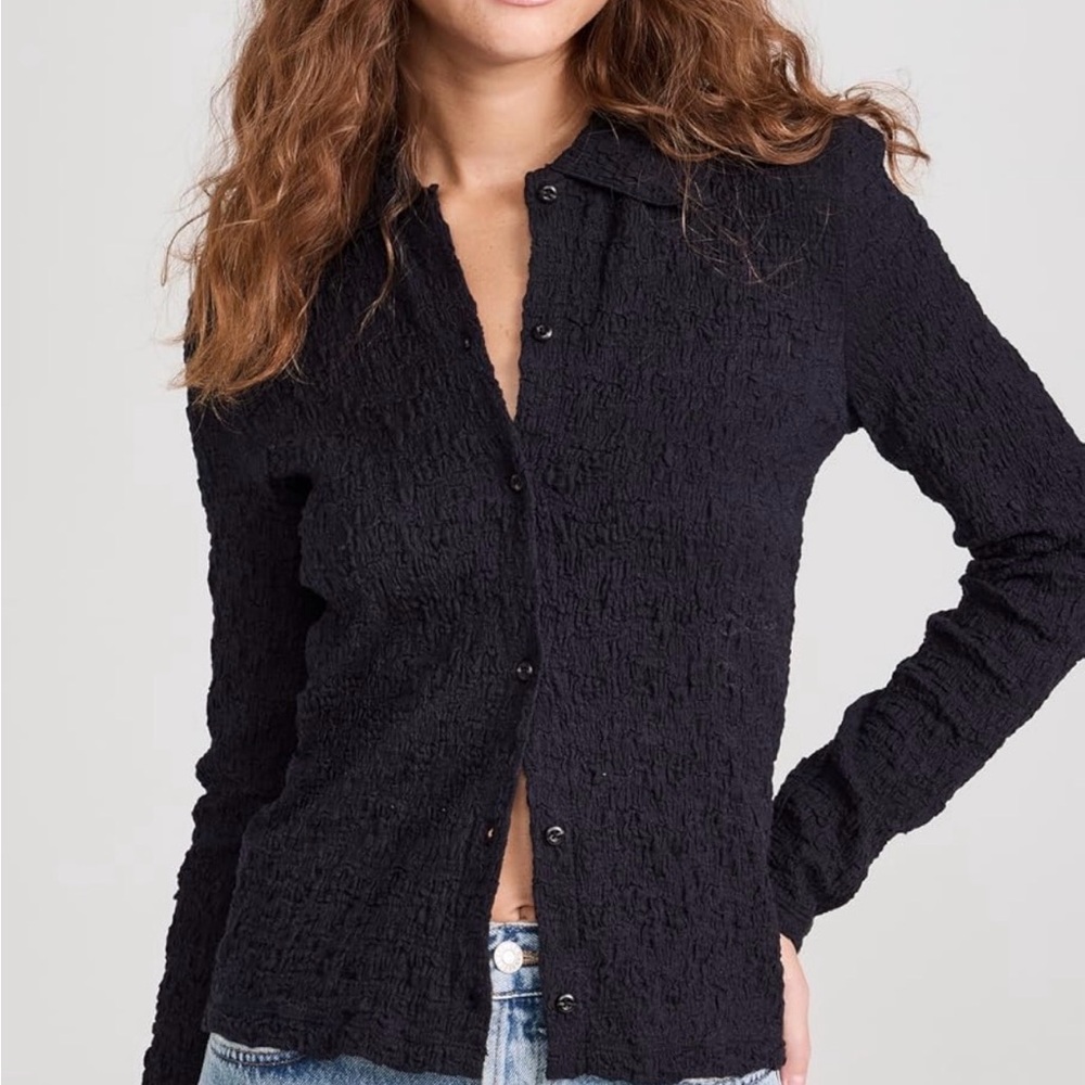 Vince Navy Smocked Button-Down Shirt NWOT
